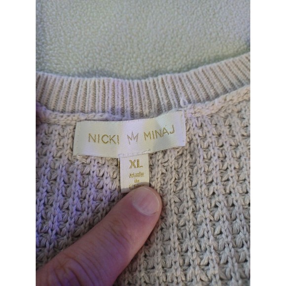 Nikki Minaj Tan Waffle Knit Crew Neck Sweater - Womens sz XL - Picture 2 of 9